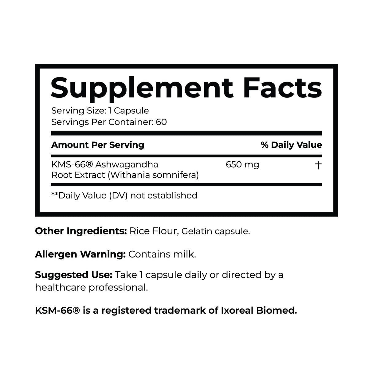 Ashwagandha, 650 mg 60 capsules